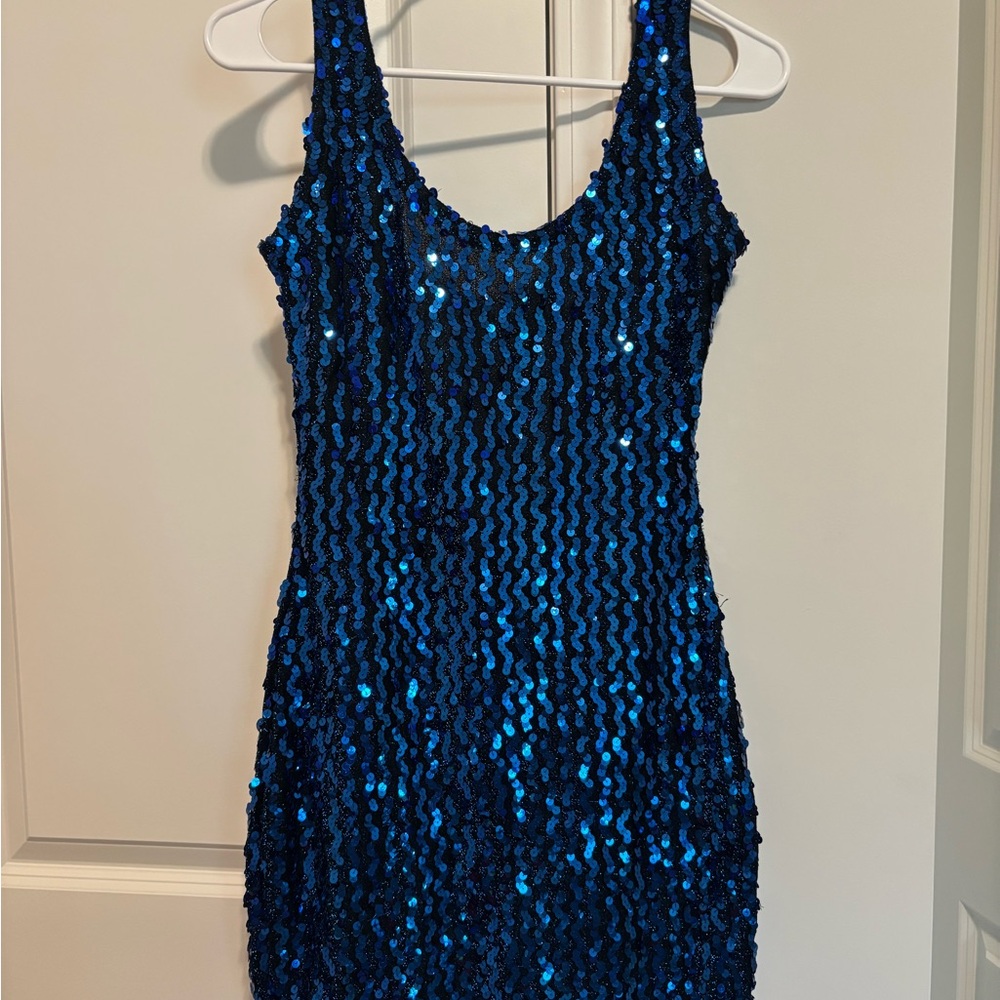 Blue Sequin Tank Mini Dress